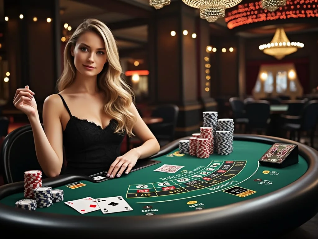 Tampilan meja permainan kasino live dan dealer