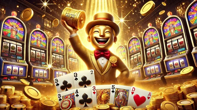 Reel slot digital dengan ikon permainan dan warna cerah