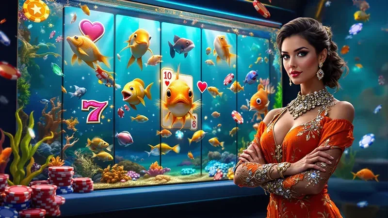 Visual slot bertema dengan reel dan simbol permainan
